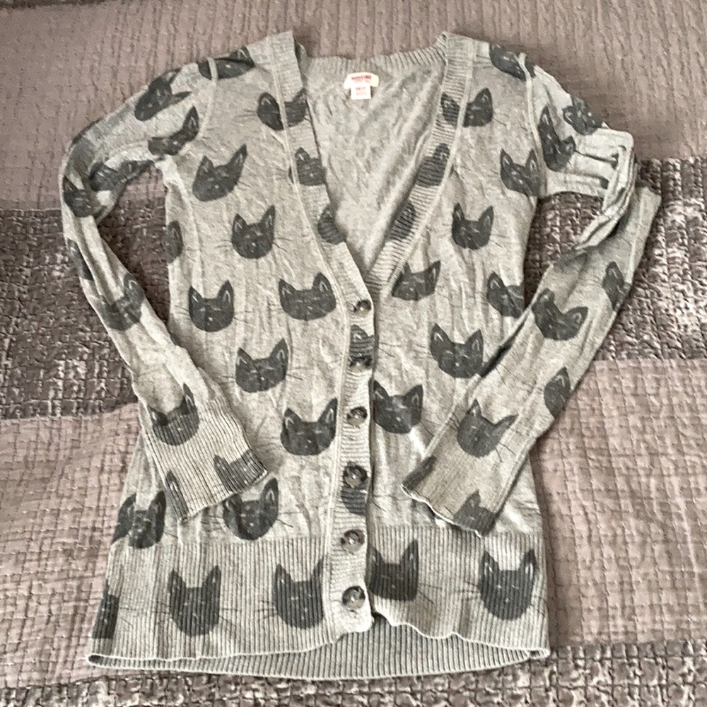 Mossimo XS Cat Print Cardigan Sweater Kitty Retro Button Up Good Used Condition